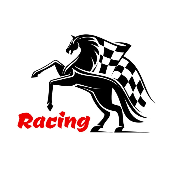 Icona della corsa di cavalli con bandiera a scacchi — Vettoriale Stock