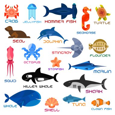 Oceanarium okyanus hayvanlar ve isimleri ile balıklar
