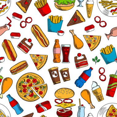 Fast food atıştırmalıklar ve içecekler dikişsiz arka plan