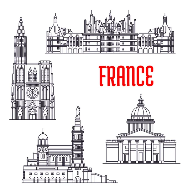 Történelmi épületek és a látnivalók, Franciaország — Stock Vector