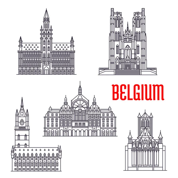 Edificios históricos y arquitectura de Bélgica — Vector de stock