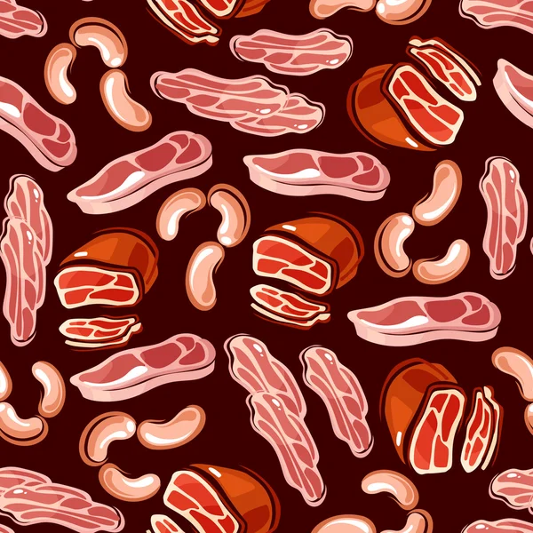 Meat, sausages, bacon seamless background — Stock Vector