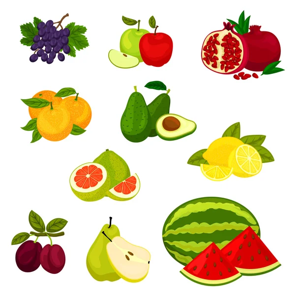 Fresh fruits isolated vector icons set. — Stock Vector