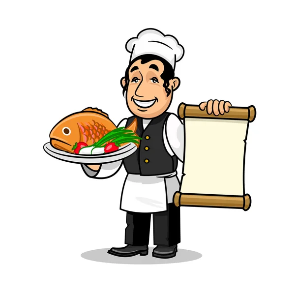 Chef de restaurante de peixe. Modelo de cartão de menu —  Vetores de Stock