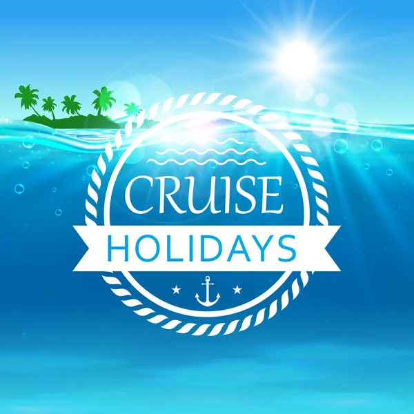 Cruise vakantie poster. Ocean Waves, eiland — Stockvector