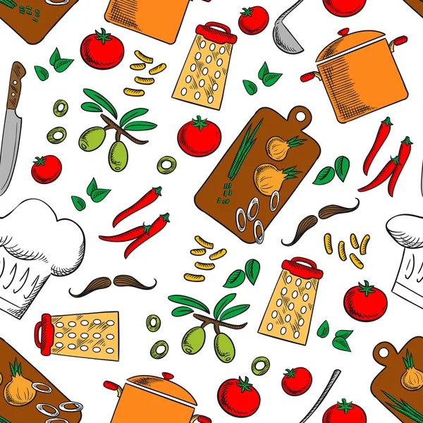 Ustensiles de cuisine et de cuisine fond sans couture — Image vectorielle