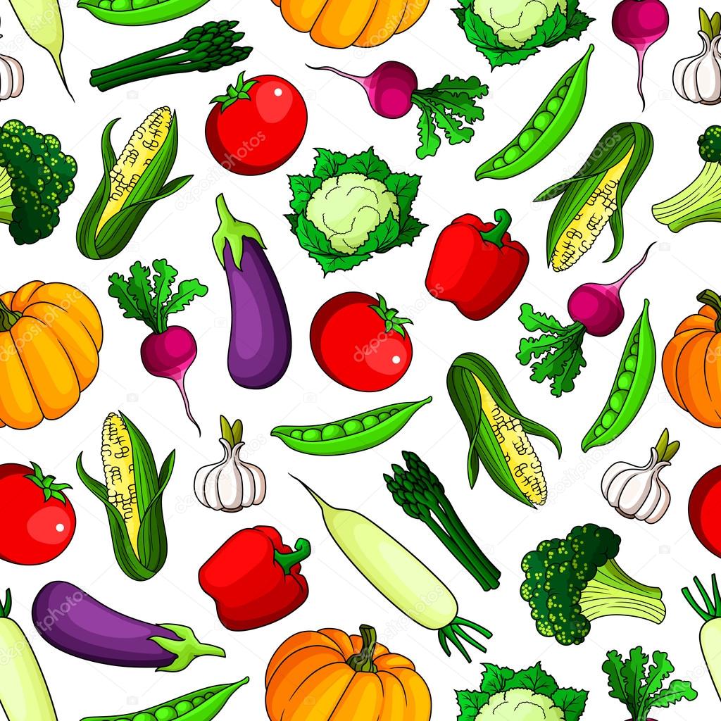 Farm vegetables seamless pattern background.