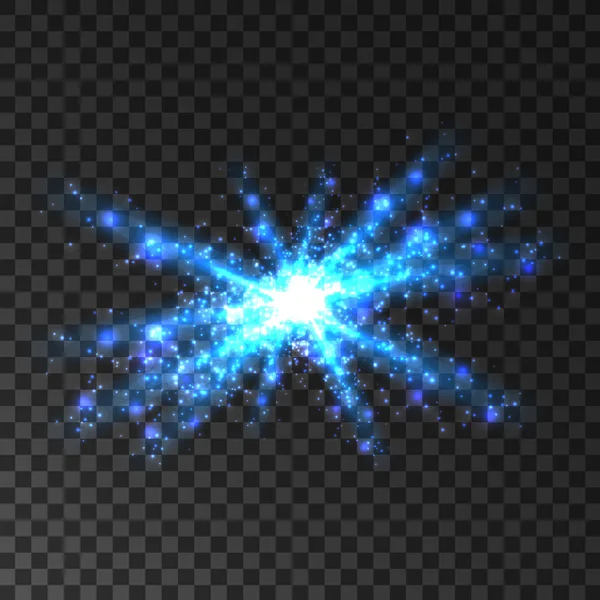 Las partículas de luz de brillo azul estallan — Vector de stock
