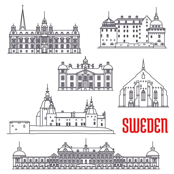 歴史的建造物やスウェーデンの施設や観光地 — ストックベクタ