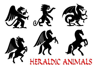 Animals heraldic emblems. Vector silhouette icons clipart