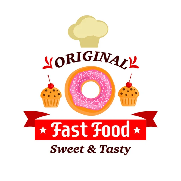Original fast food sweet and tasty donut, muffin — Stock Vector