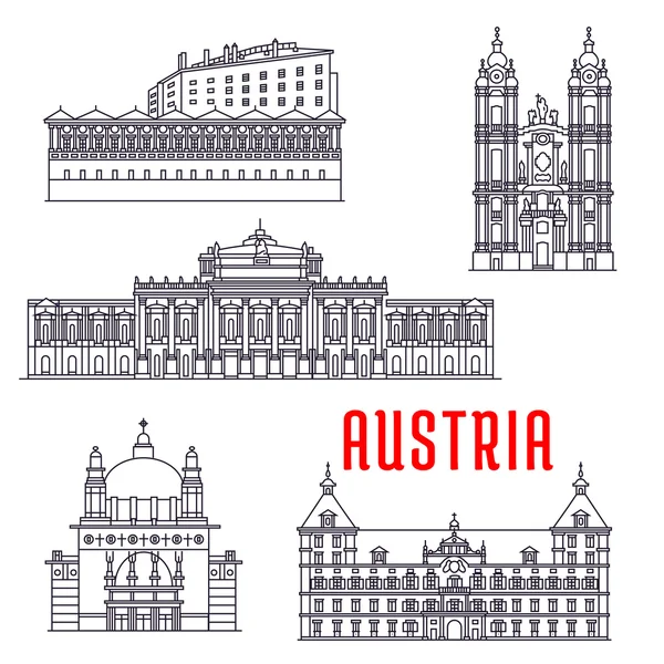 Edifici storici e visite turistiche dell'Austria — Vettoriale Stock