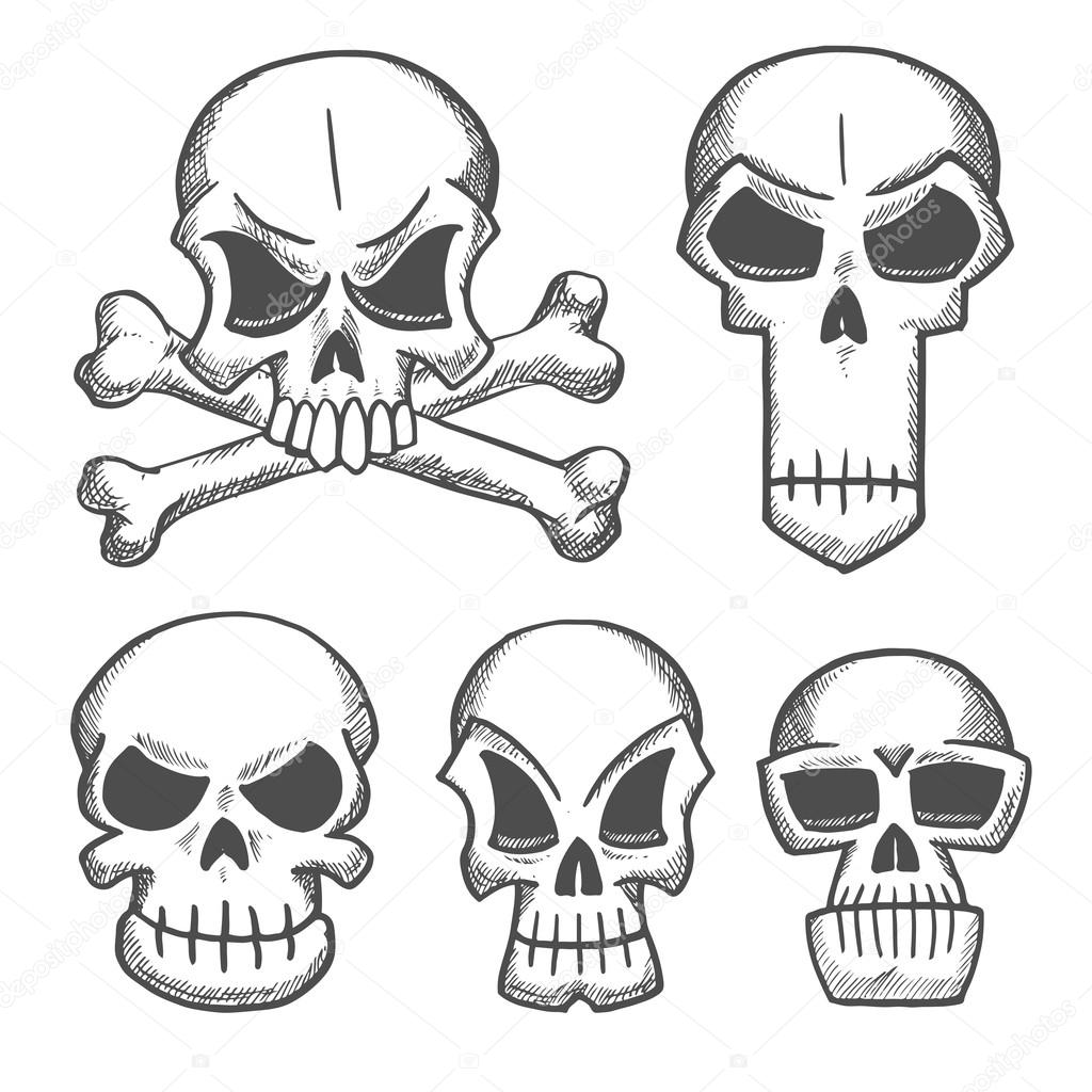 Skulls and craniums with crossbones icons