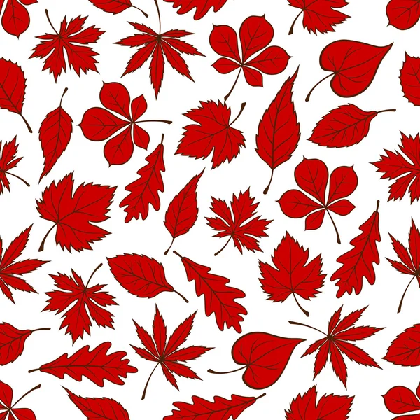 Red autumnal leaves seamless pattern background — Stock Vector