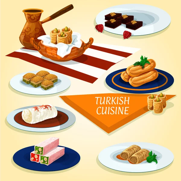 Turkish cuisine delights and desserts icon — Stock Vector