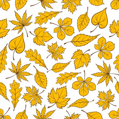 Yellow autumn fallen leaves seamless pattern