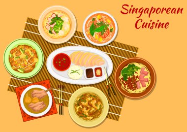 Singapur mutfağı popüler akşam yemeği yemekleri simgesi