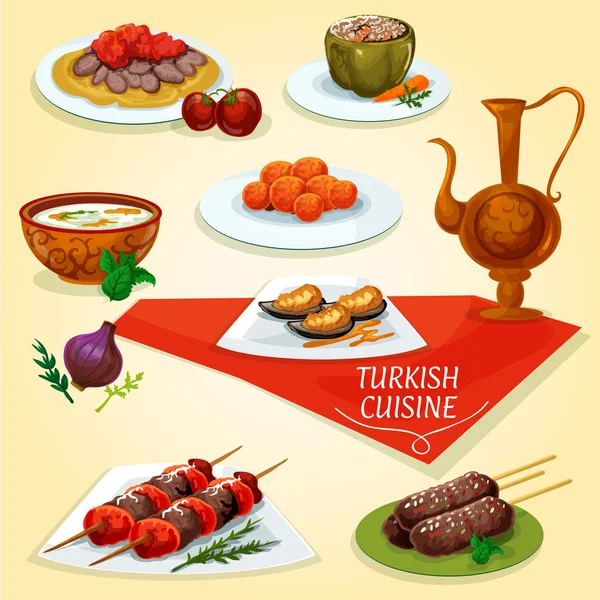 トルコ料理ケバブ肉料理アイコン — ストックベクタ