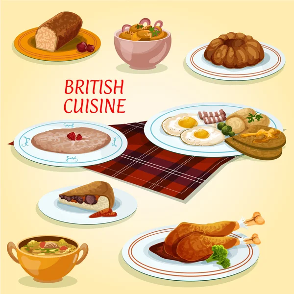 Страви британської кухні на сніданок і обід — стоковий вектор