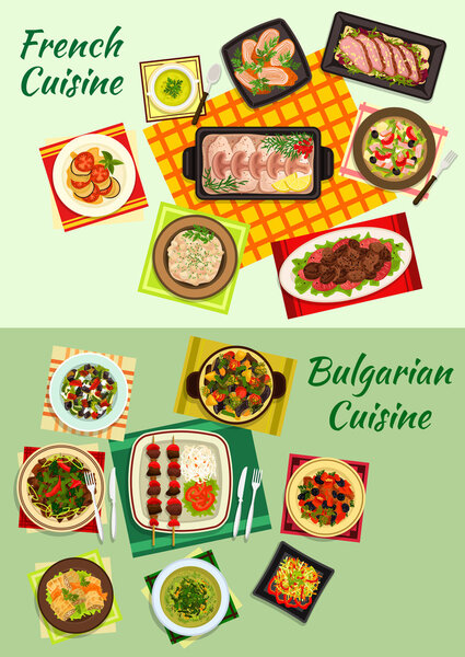 French and bulgarian cuisine dinner dishes icon