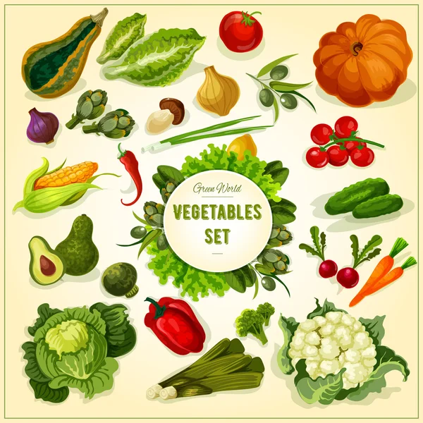 Αφίσα με βιολογικά φρέσκα λαχανικά και βότανα — Διανυσματικό Αρχείο