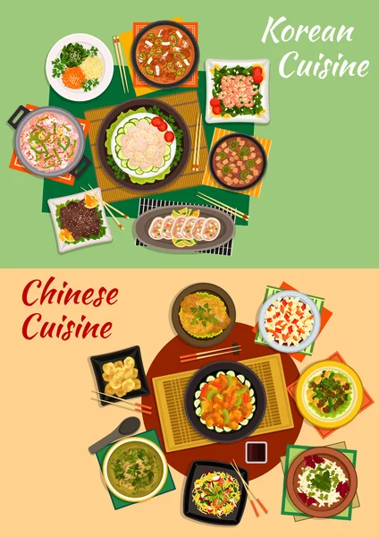 Icono de platos de cocina china y coreana — Vector de stock