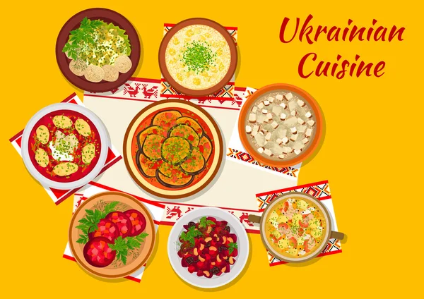 Ukrainische Küche nationale Abendessen Gerichte Zeichen — Stockvektor
