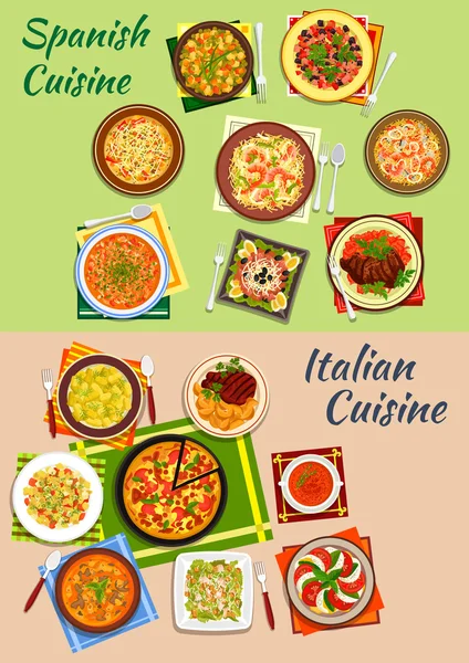 Cuisine italienne et espagnole icône du dîner frais — Image vectorielle