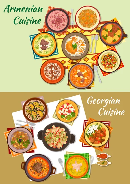 格鲁吉亚和亚美尼亚美食晚餐菜肴图标 — 图库矢量图片