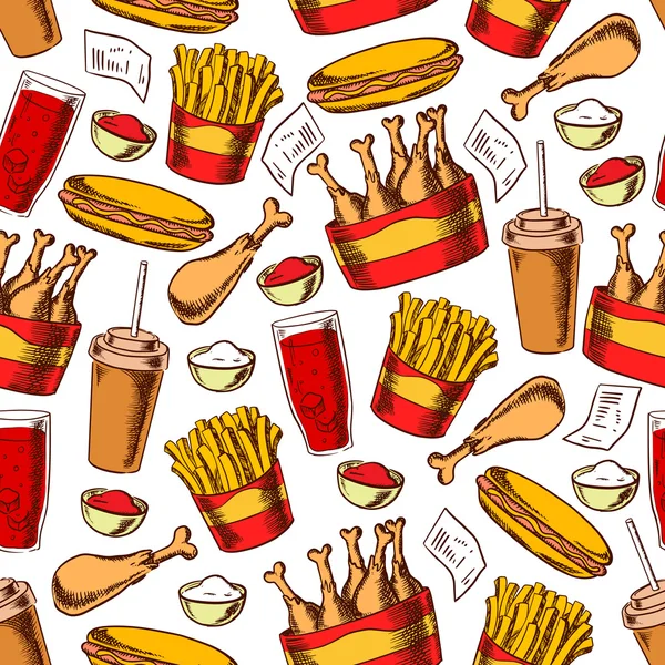 Fast food dinner seamless pattern — Stock Vector