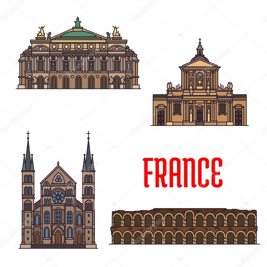 French travel landmarks icon for tourism design