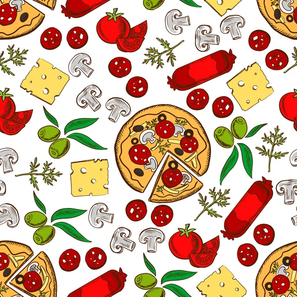 食材シームレスなパターンのイタリアンピザ — ストックベクタ
