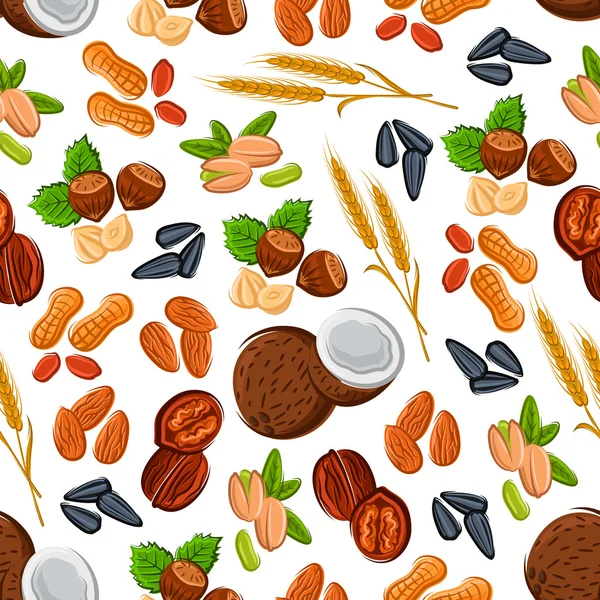 食品设计的坚果和谷物无缝模式 — 图库矢量图片