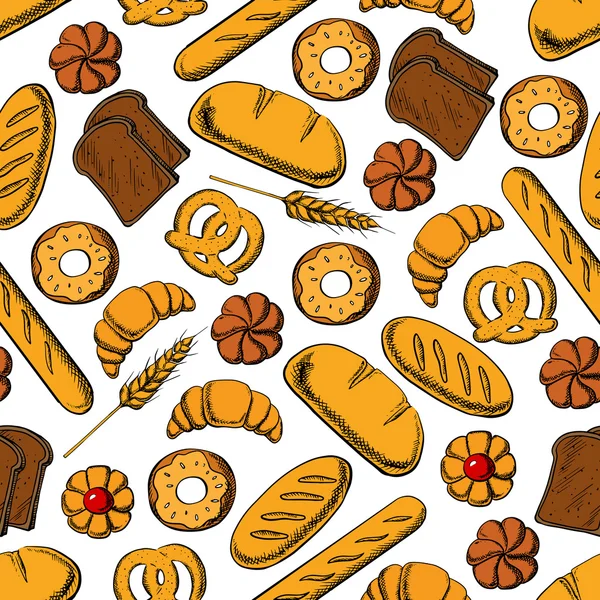 Ekmek ve tatlı çörekler dikişsiz desen backgorund — Stok Vektör