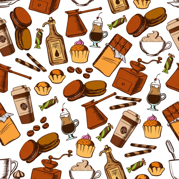 Kahve, çikolata ve hamur işleri dikişsiz desen — Stok Vektör