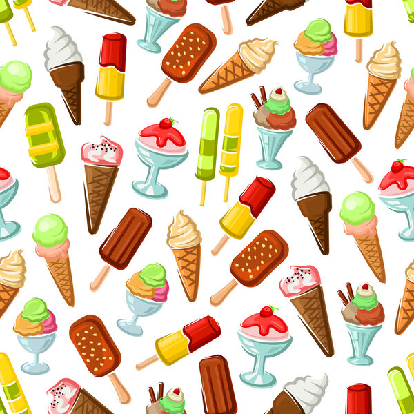 Chocolate and fruit ice cream seamless pattern