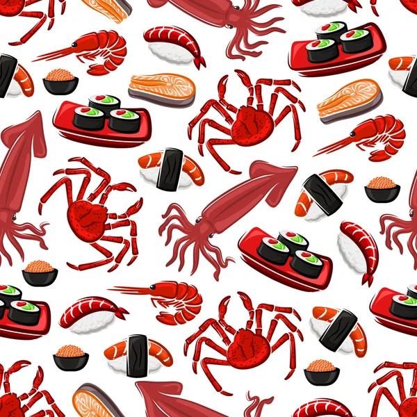 Cocina japonesa de mariscos patrón sin costuras — Vector de stock