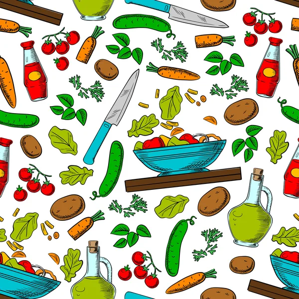蔬菜沙拉无缝模式与成分 — 图库矢量图片