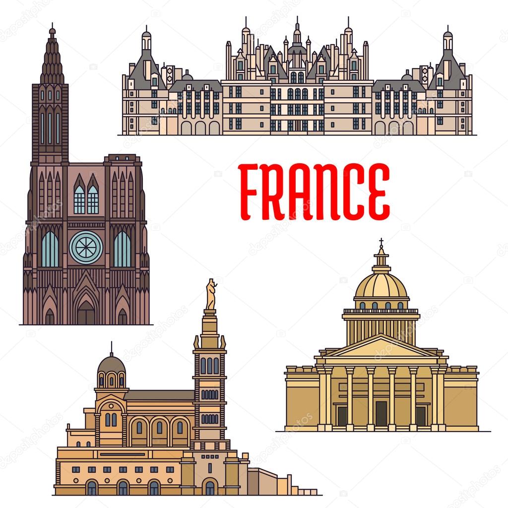 French travel sights icon in thin line style