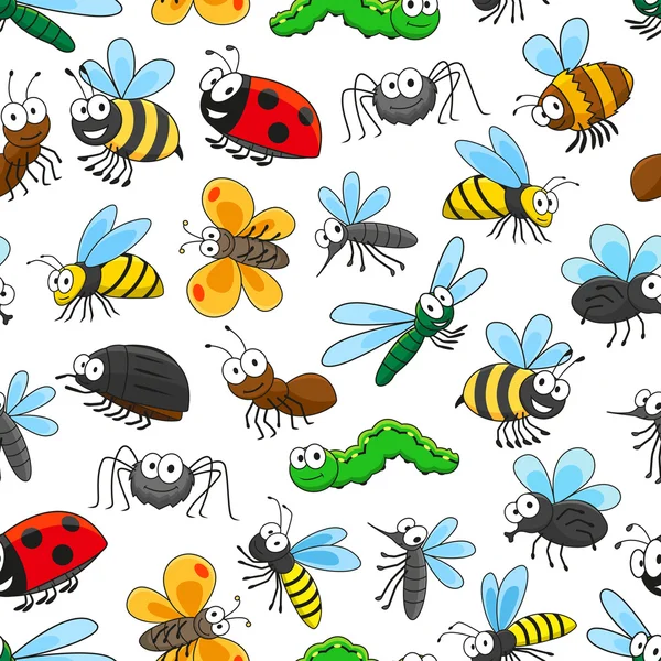Lustige Insekten Zeichentrickfiguren nahtlose Muster — Stockvektor