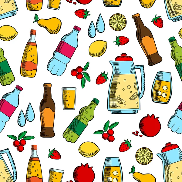 Boissons non alcoolisées avec motif sans couture aux fruits — Image vectorielle