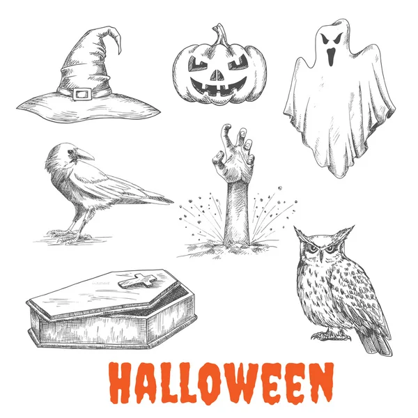 Vektor skizzierte Elemente der Halloween-Feier — Stockvektor