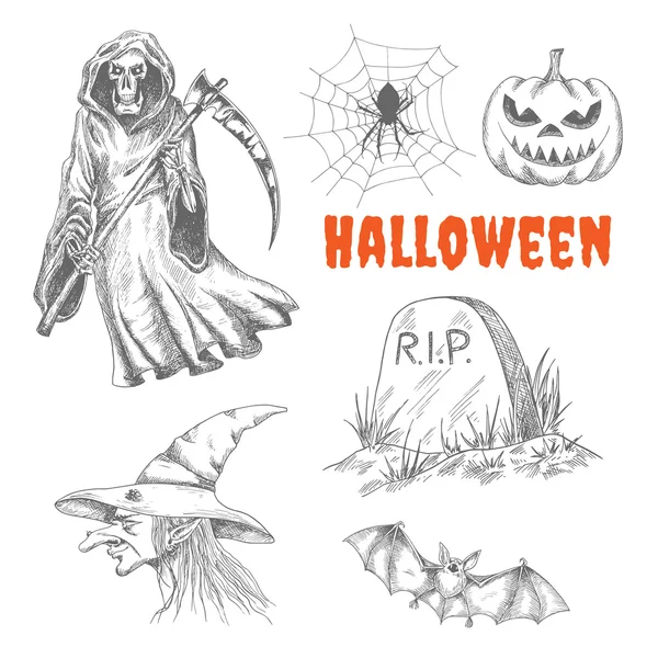 Personajes dibujados para la decoración de Halloween — Vector de stock