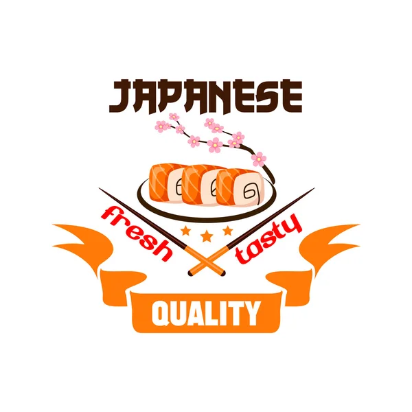 Japanese restaurant icon. Sushi, chposticks — Stock Vector