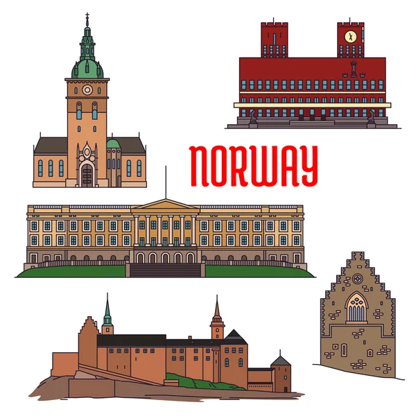 Edificios históricos y lugares de interés de Noruega — Vector de stock