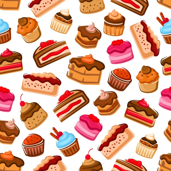 Kuchen und Muffins Patisserie nahtloser Hintergrund — Stockvektor