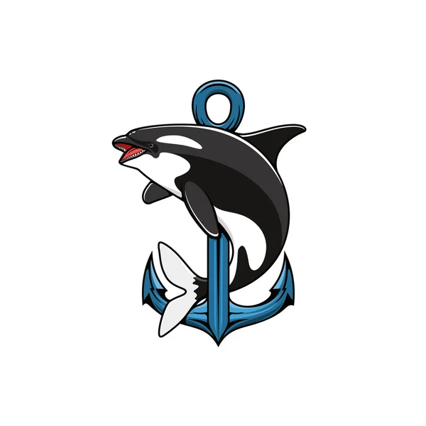 Killer Whale and Anchor. Icono heráldico — Vector de stock