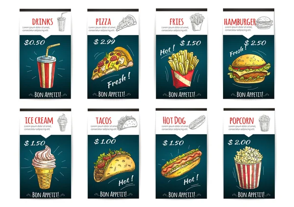 Cartazes de preço de menu de fast food com descrição — Vetor de Stock