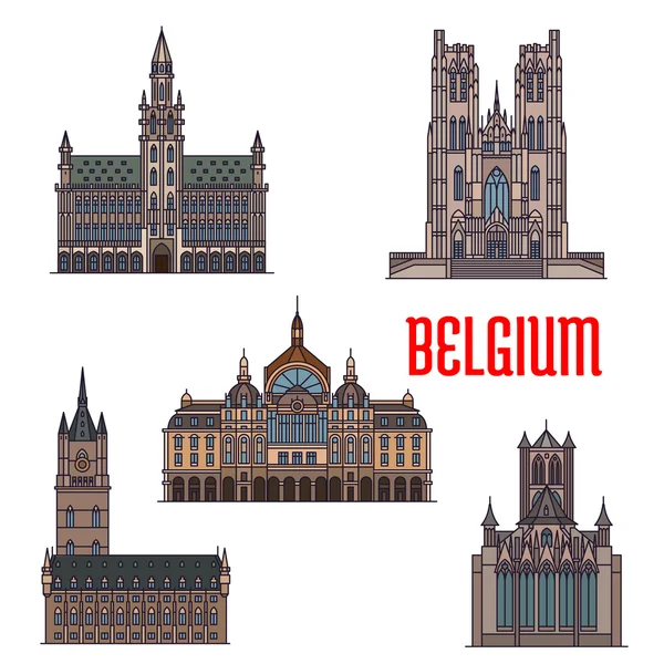 Edificios históricos y arquitectura de Bélgica — Archivo Imágenes Vectoriales
