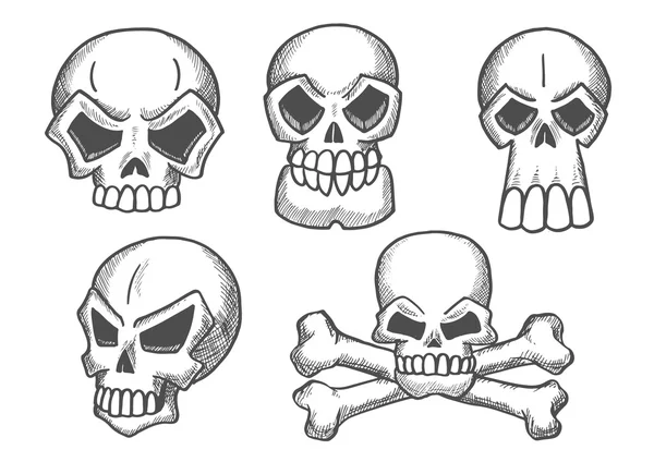 Skulls and skeleton crossbones sketch icons — Stock Vector